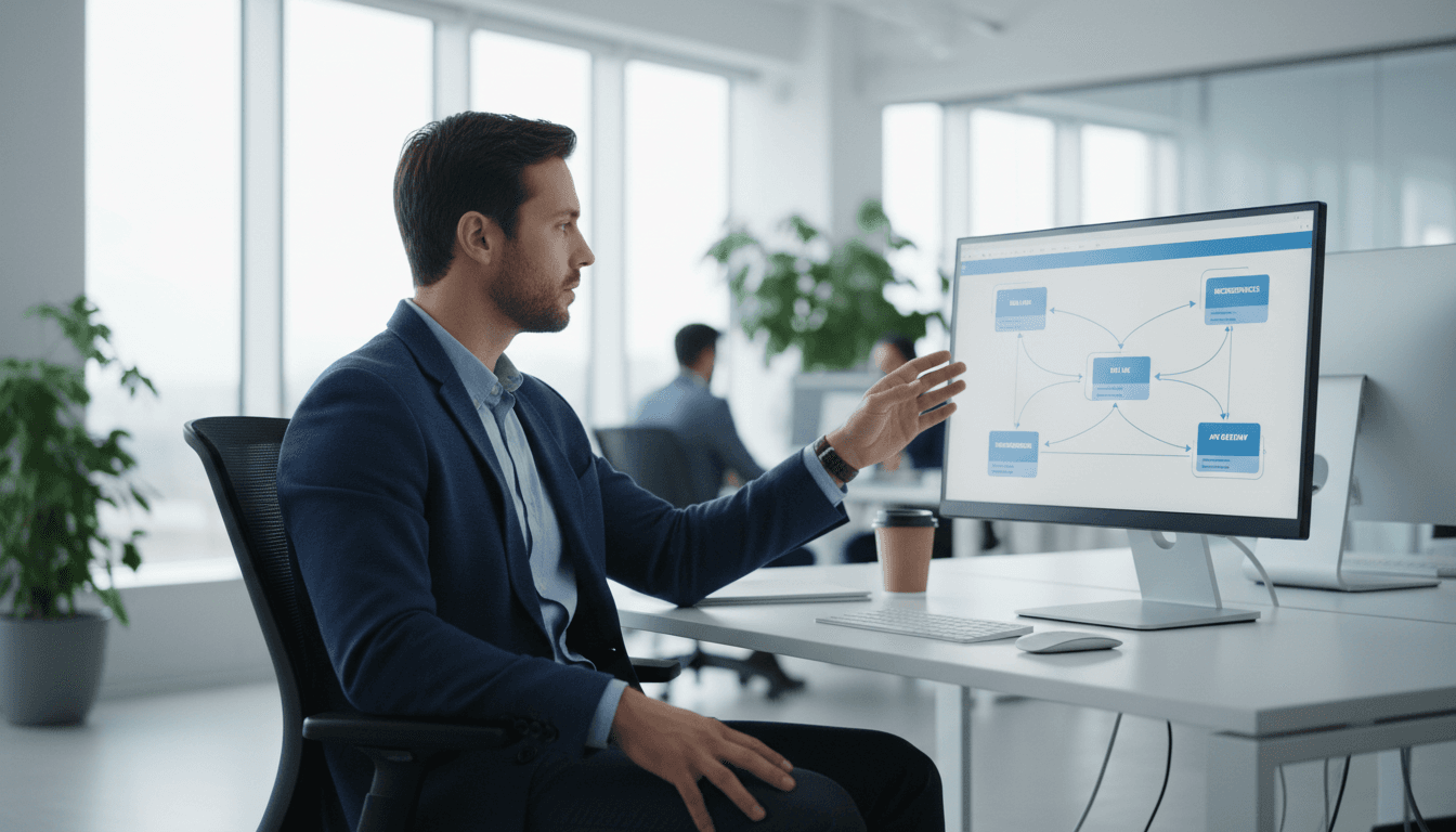 Professionista che configura un computer professionale in un ufficio moderno