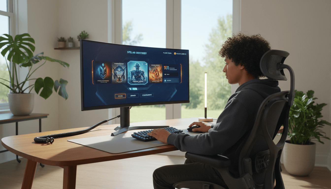 Scrivania moderna con computer professionale e doppio monitor in un ufficio luminoso